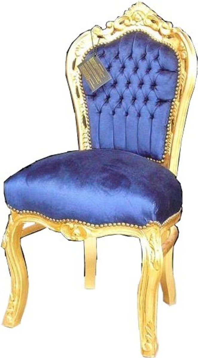 Barock Esszimmer Stuhl Royalblau / Gold