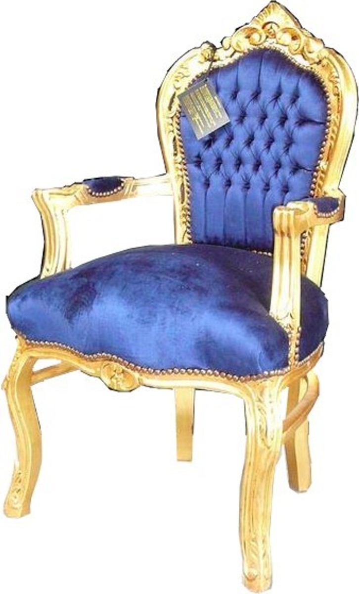Barock Esszimmerstuhl Royalblau / Gold mit Armlehnen - Stuhl - Barockstuhl - Möbel
