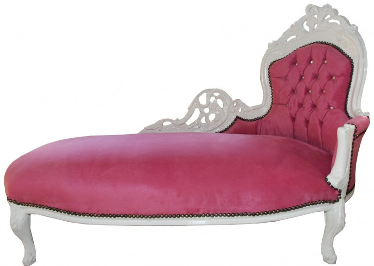 Barock Chaiselongue King Rosa/Weiß mit Bling Bling Glitzersteinen