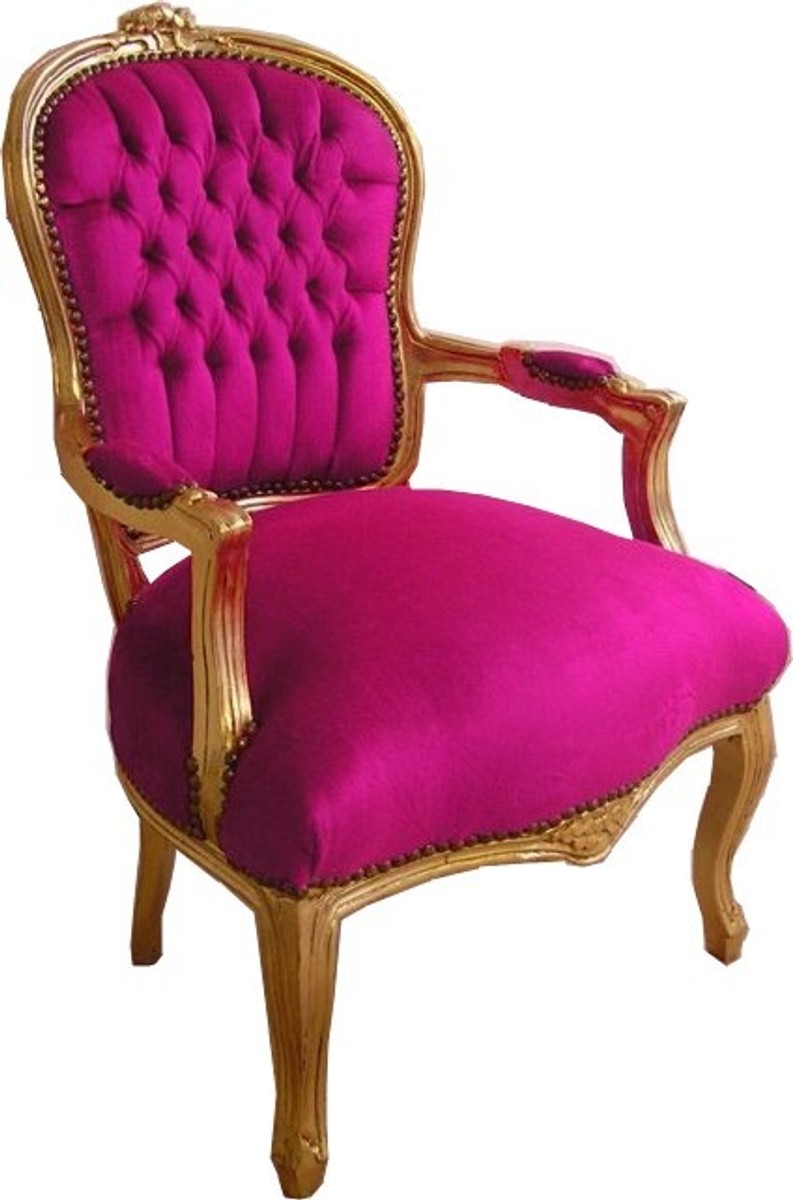Barock Salon Stuhl Rosa / Gold