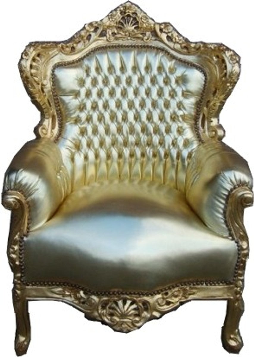 Barock Sessel King Gold/Gold Lederoptik