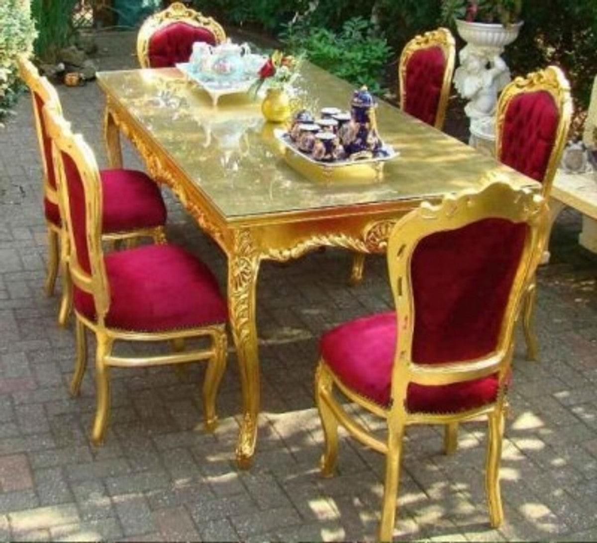 Barock Esszimmerset Bordeaux/Gold - Esstisch + 6 Stühle