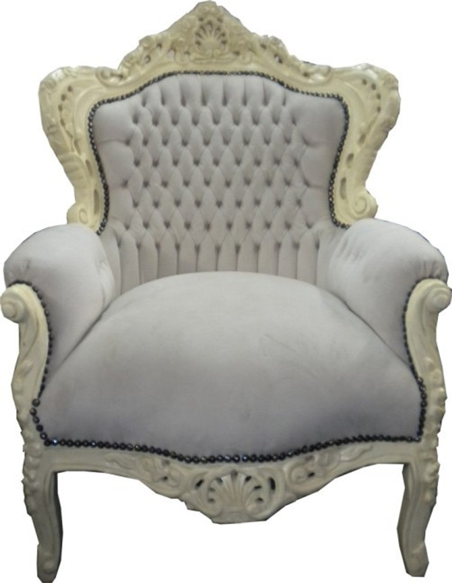 Barock Sessel King Creme/Creme Samtstoff