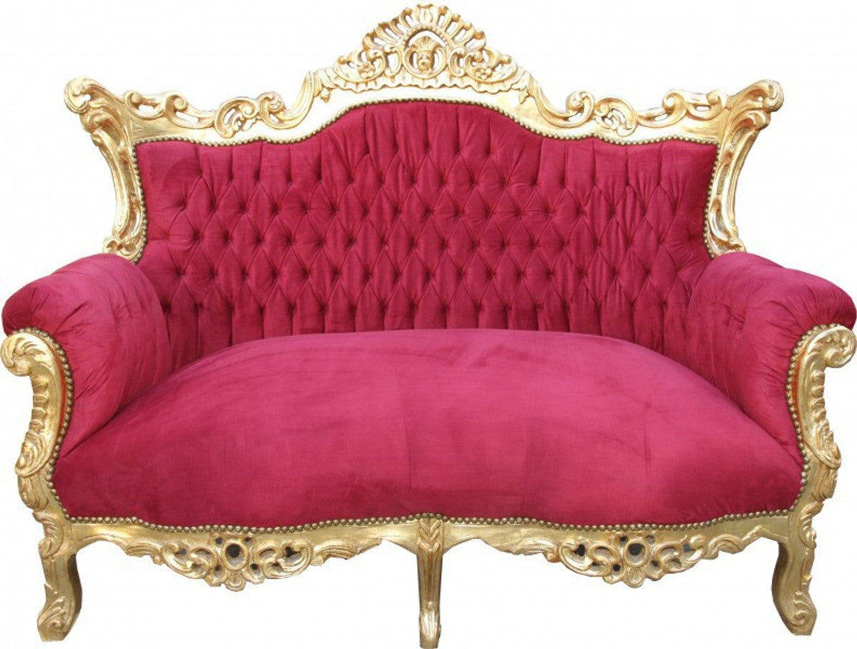 Barock Wohnzimmer Set Master Bordeaux Rot/ Gold - 3er Sofa+2er Sofa + 1 Sessel