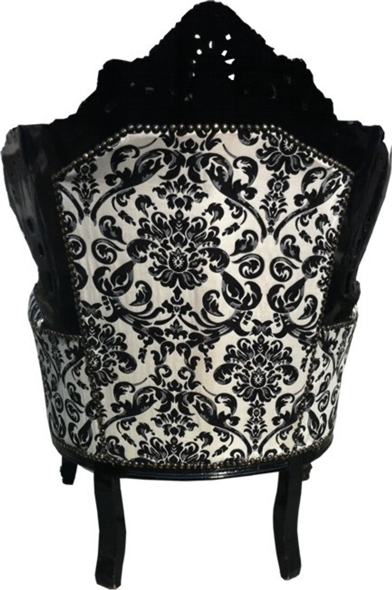 Barock Sessel King Black/White Flowers