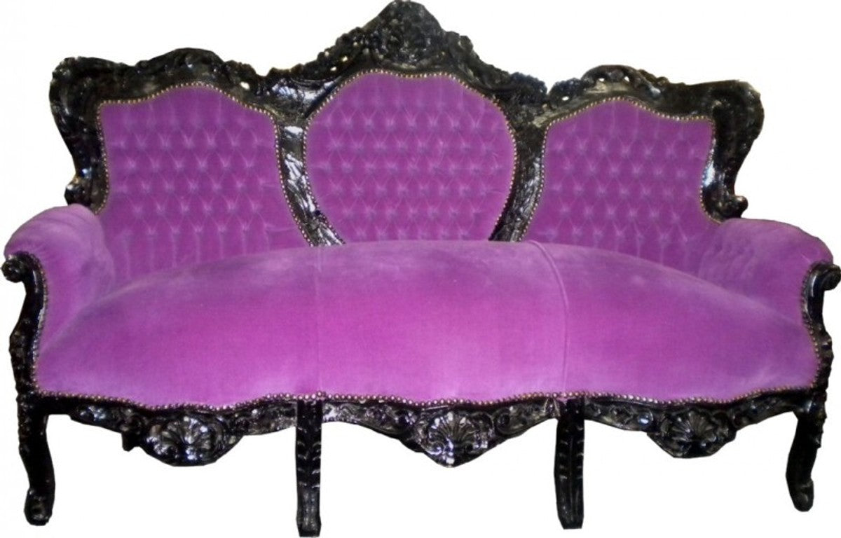 Barock Sofa Garnitur King Lila/Schwarz