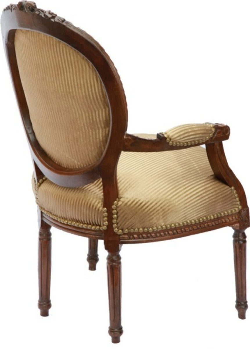 Barock Salon Stuhl Braun-Okka / Gold Streifen / Braun Mod2