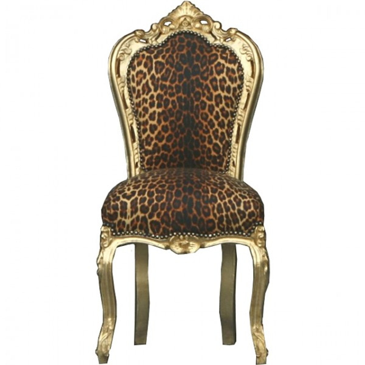 Barock Esszimmer Stuhl Leopard / Gold - Möbel
