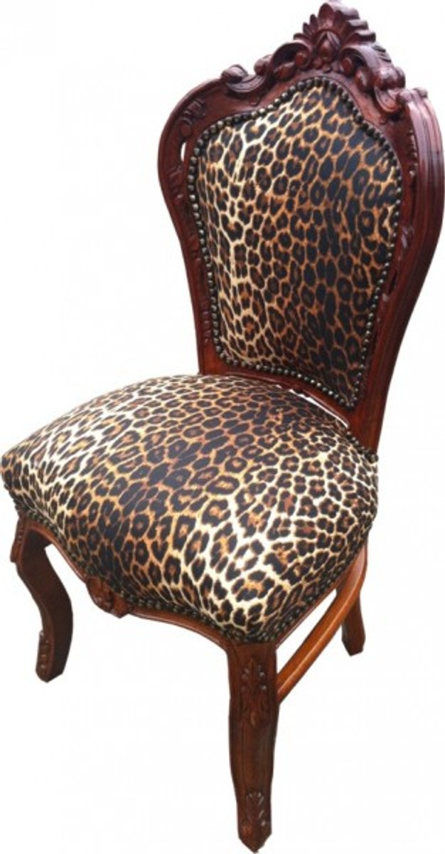 Barock Esszimmer Stuhl Leopard / Braun