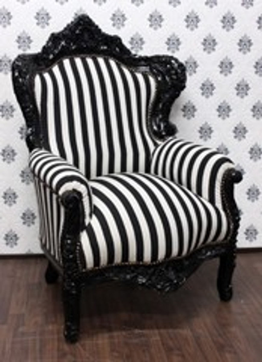 Barock Sessel King Schwarz/Weiß Streifen / Schwarz - Möbel Antik Stil - Limitiertes Sondermodell