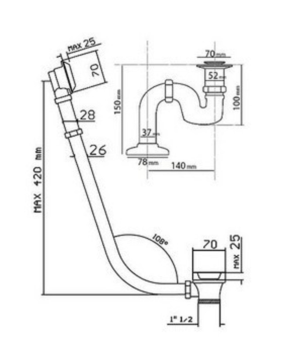 Ab und Überlauf System inkl. Siphon für Nostalgie Badewanne Sicilia, Toscane, San Sebastian, Roma - Chrom