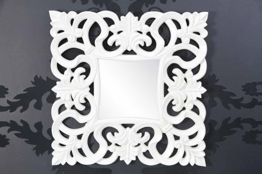 Barock Wandspiegel Weiss Antik, Höhe 76 cm, Breite 76 cm, Edel & Prunkvoll