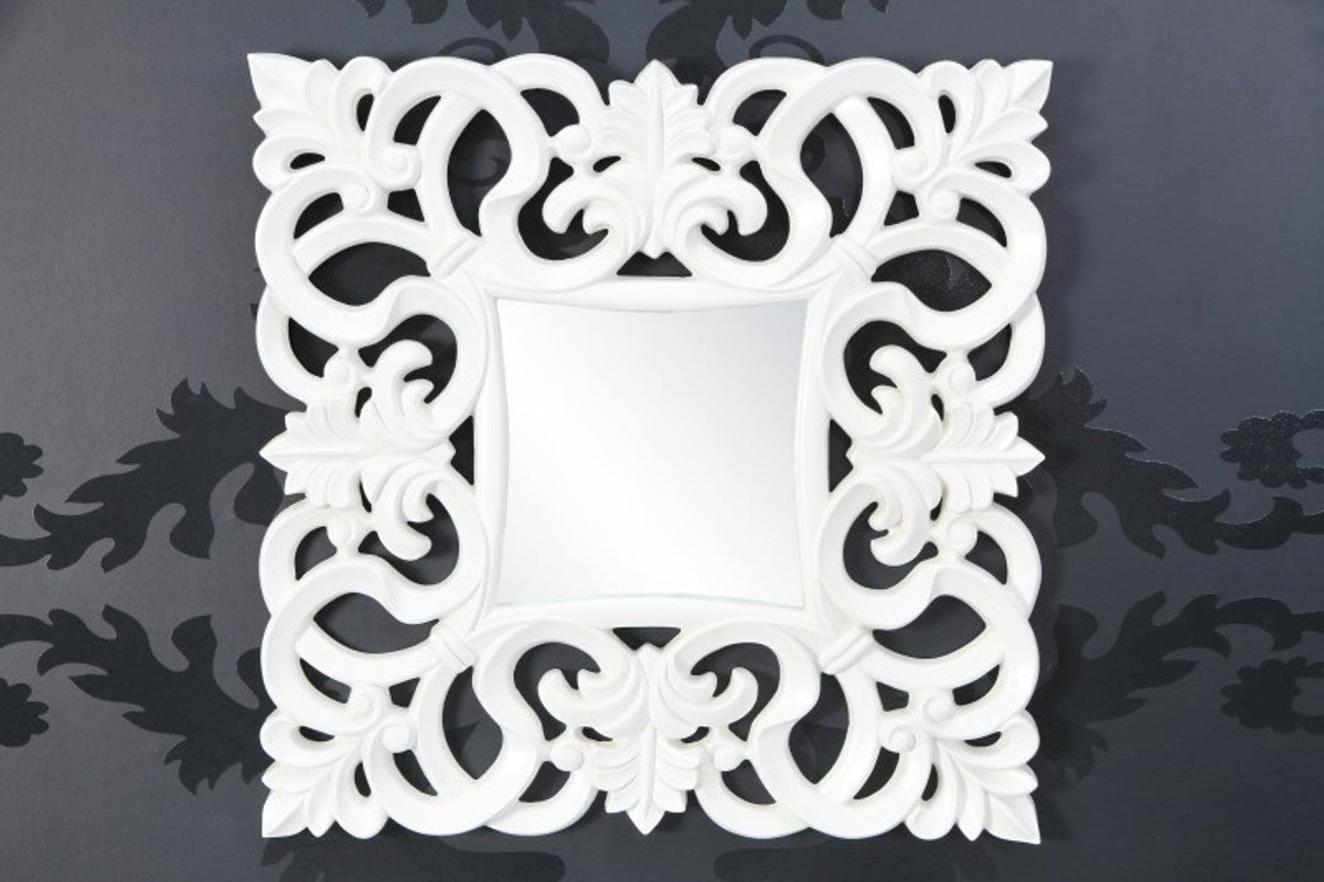 Barock Wandspiegel Weiss Antik, Höhe 76 cm, Breite 76 cm, Edel & Prunkvoll