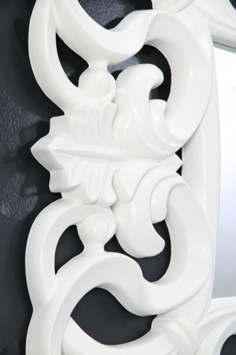 Barock Wandspiegel Weiss Antik, Höhe 76 cm, Breite 76 cm, Edel & Prunkvoll