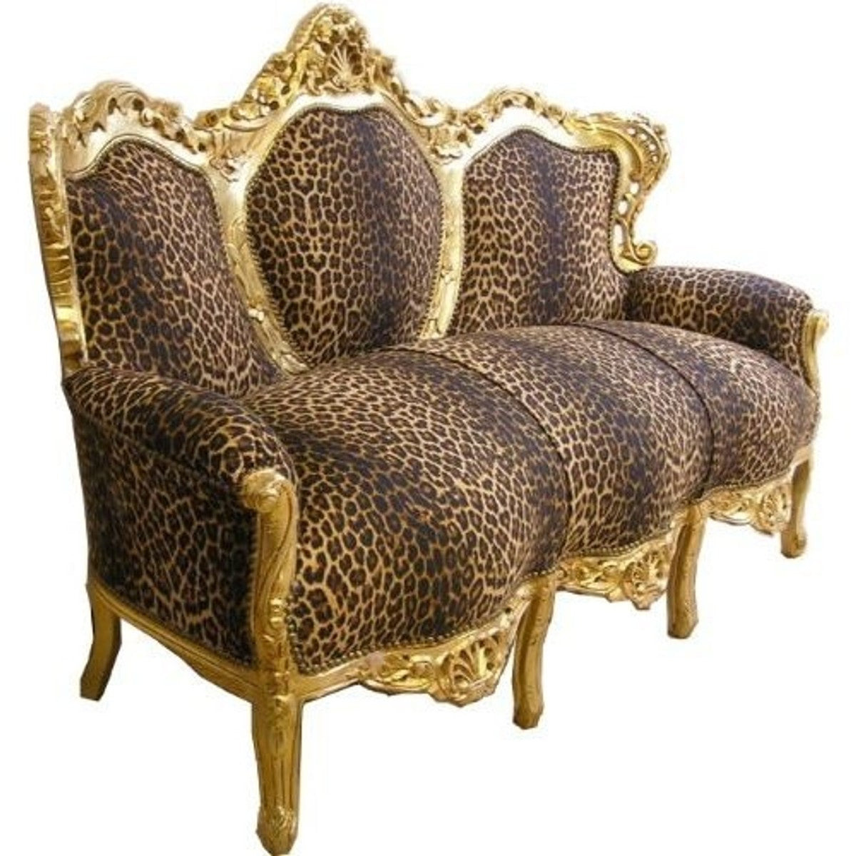 Barock Sofa Leopard/Gold - Möbel Antik Stil Barock Tiger Leo Couch