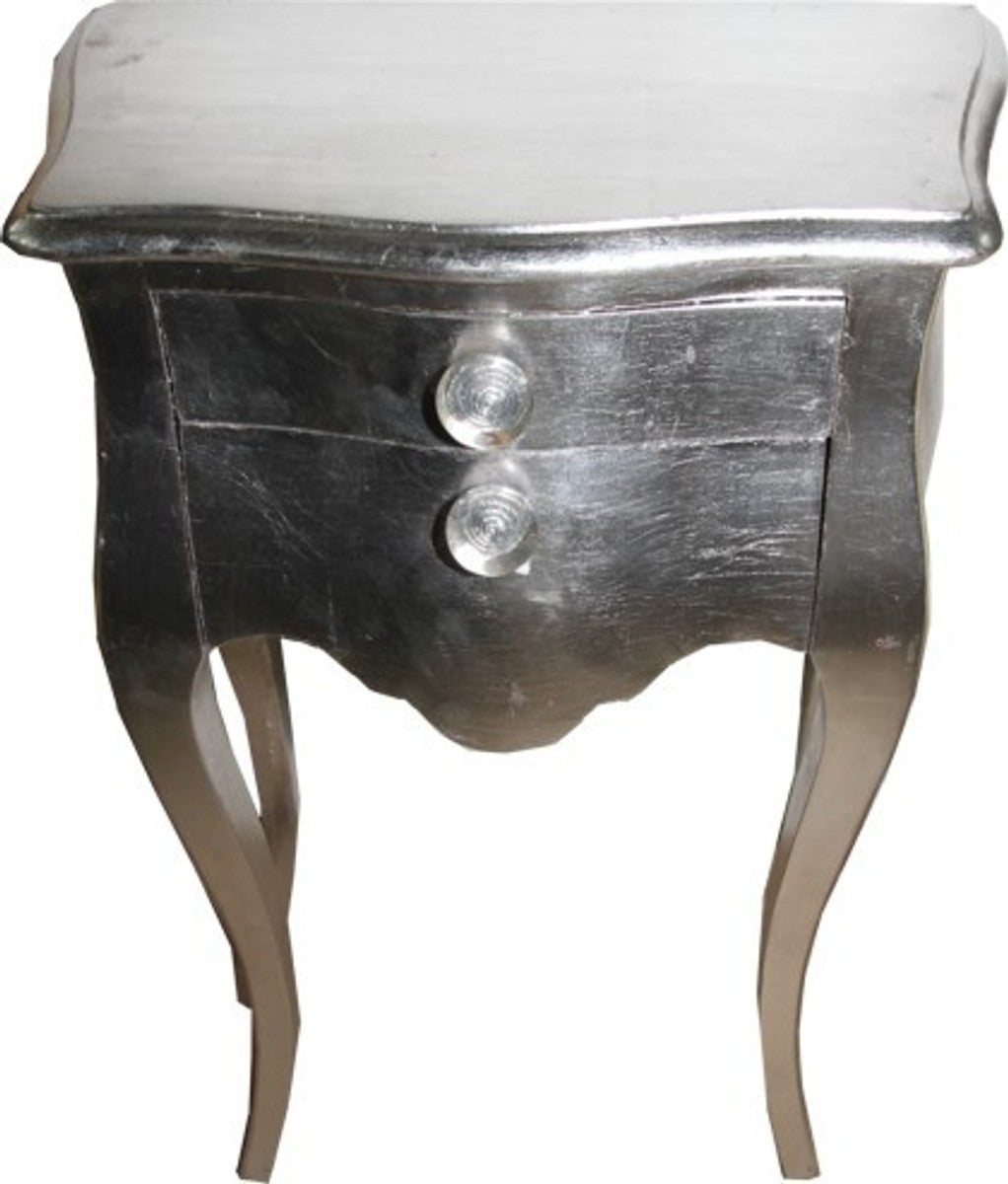 Barock Kommode Silber 72 x 50 x 30 cm - Nachtschränkchen - Nachtschrank