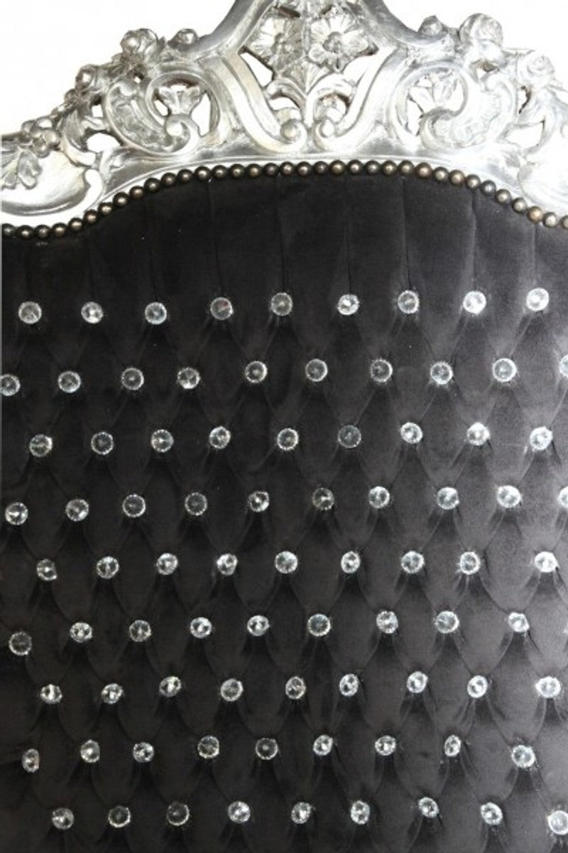 Barock Thron Sessel Majestic Schwarz/Silber mit Bling Bling Glitzersteinen - Riesensessel -Thron Stuhl Tron