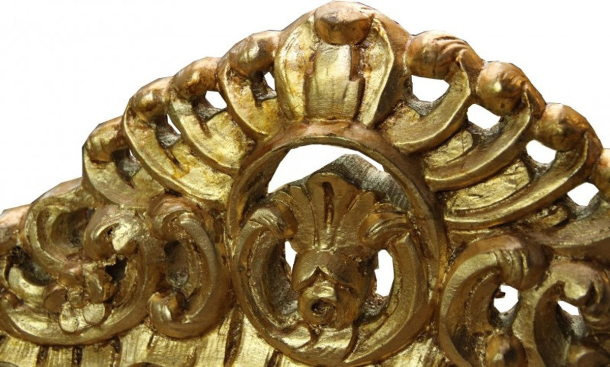 Barock 3er Sofa Master Creme Lederoptik / Gold mit Bling Bling Glitzersteinen - Antik Stil Möbel