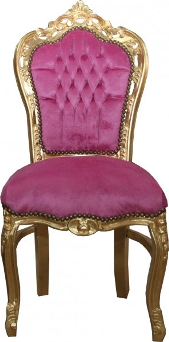 Barock Esszimmer Stuhl Rosa / Gold