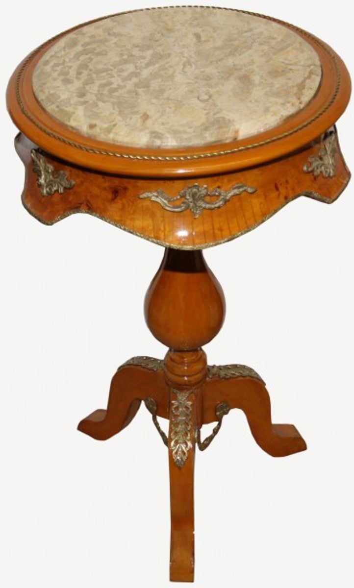 Barock Beistelltisch Modell Mahagoni Hellbraun mit Marmorplatte 70 x 42 cm