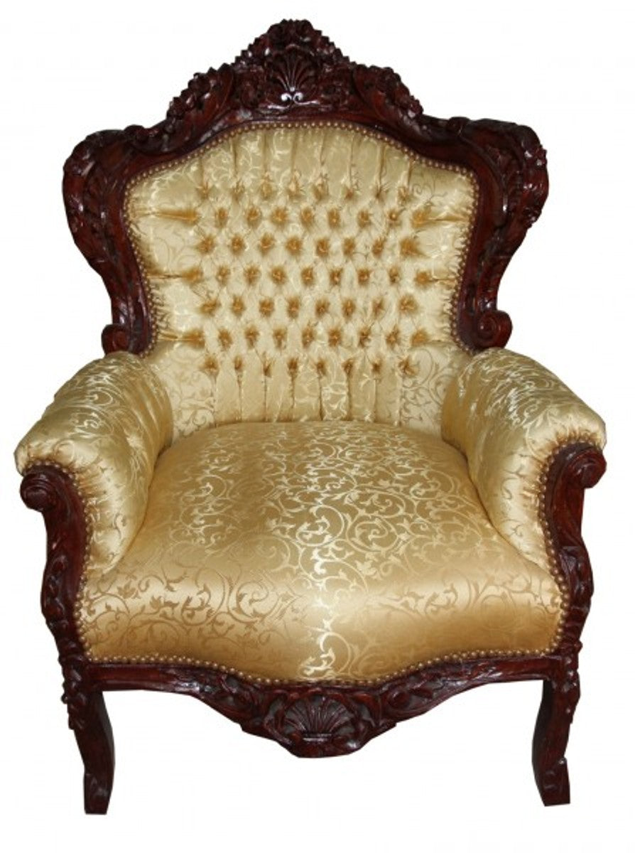 Barock Sessel King Gold Muster / Brown Möbel Antik Stil
