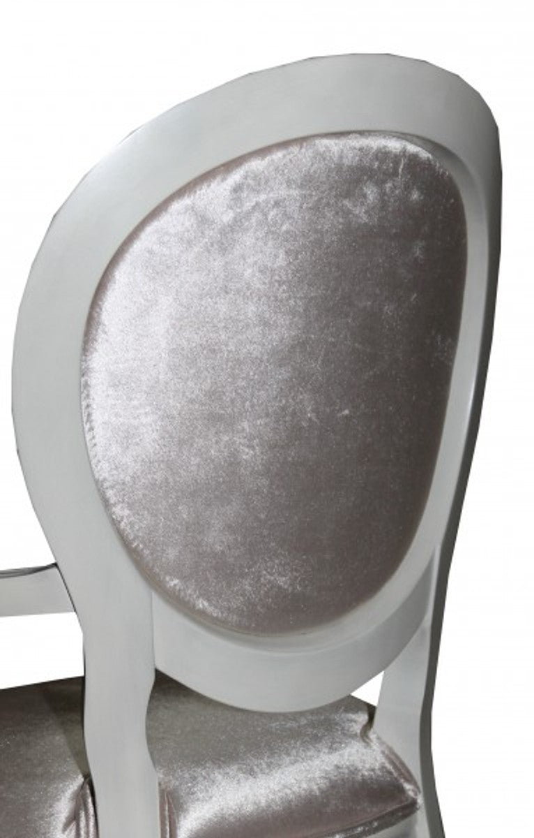 Barock Esszimmer Stuhl mit Armlehne Beige / White / Silver - Designer Stuhl - Luxus Qualität