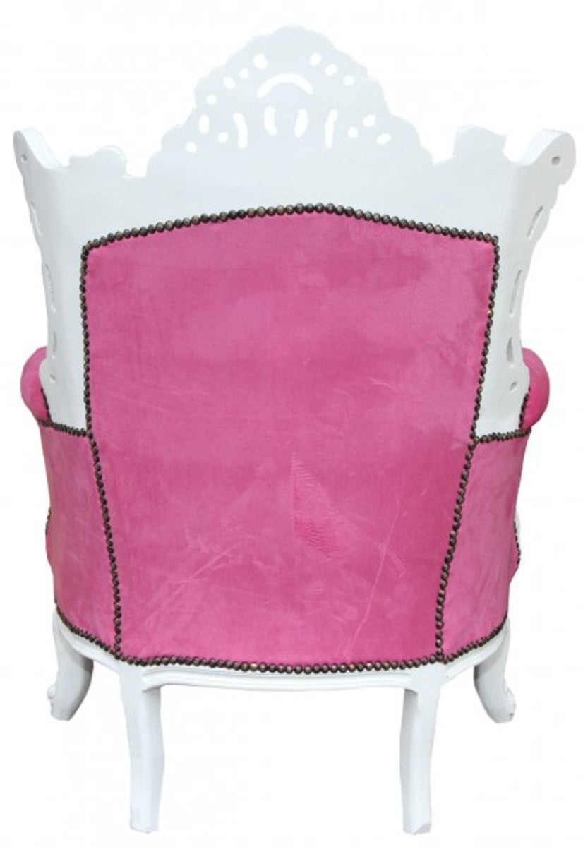 Barock Sessel Al Capone Pink/ Weiß mit Bling Bling Glitzersteinen - Antik Stil
