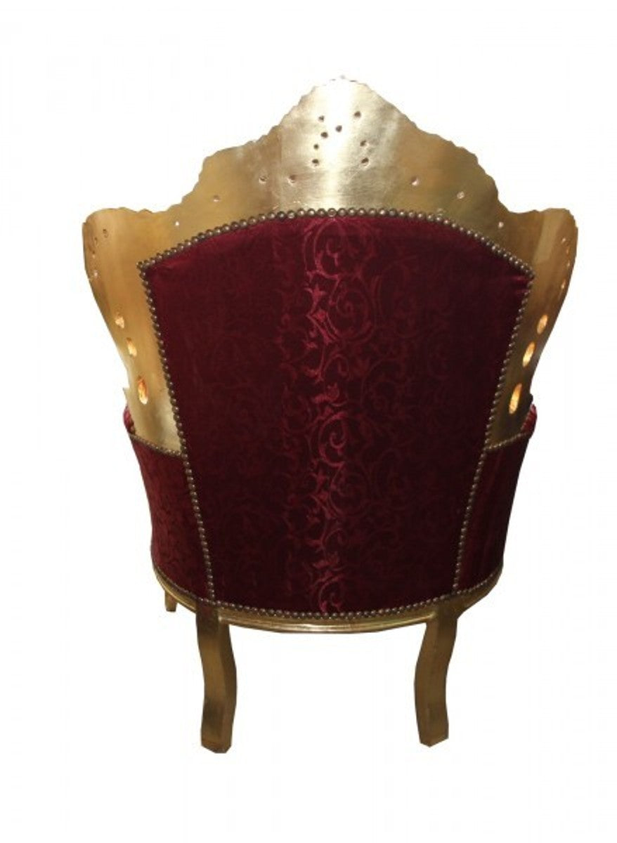 Barock Sessel King Bordeaux Musterstoff / Gold - Möbel Antik Stil