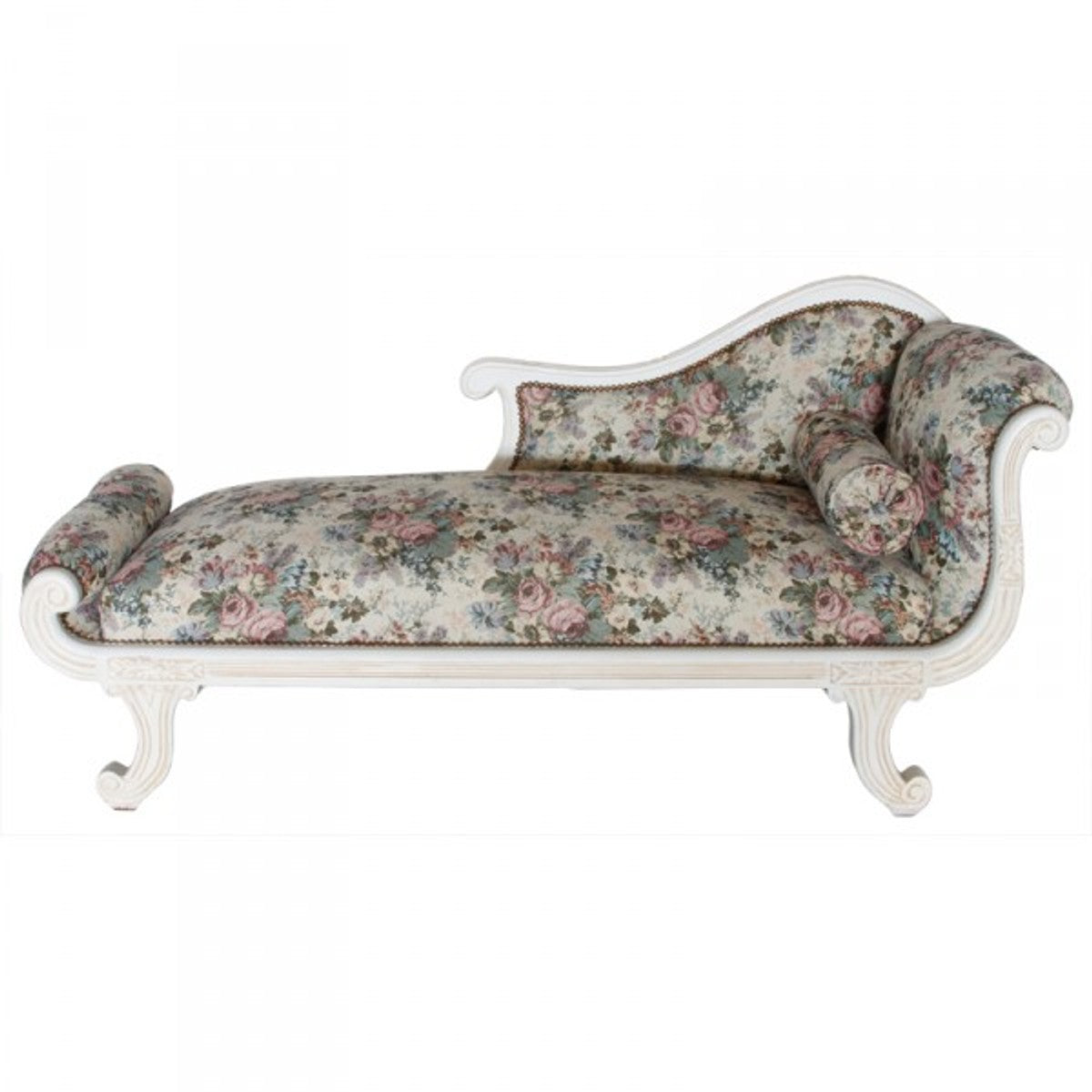 Barock Chaiselongue Modell XXL Blumenmuster / Creme