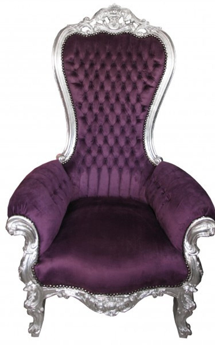 Barock Thron Sessel Majestic Medium Lila / Silber - Riesensessel - Thron Stuhl Tron