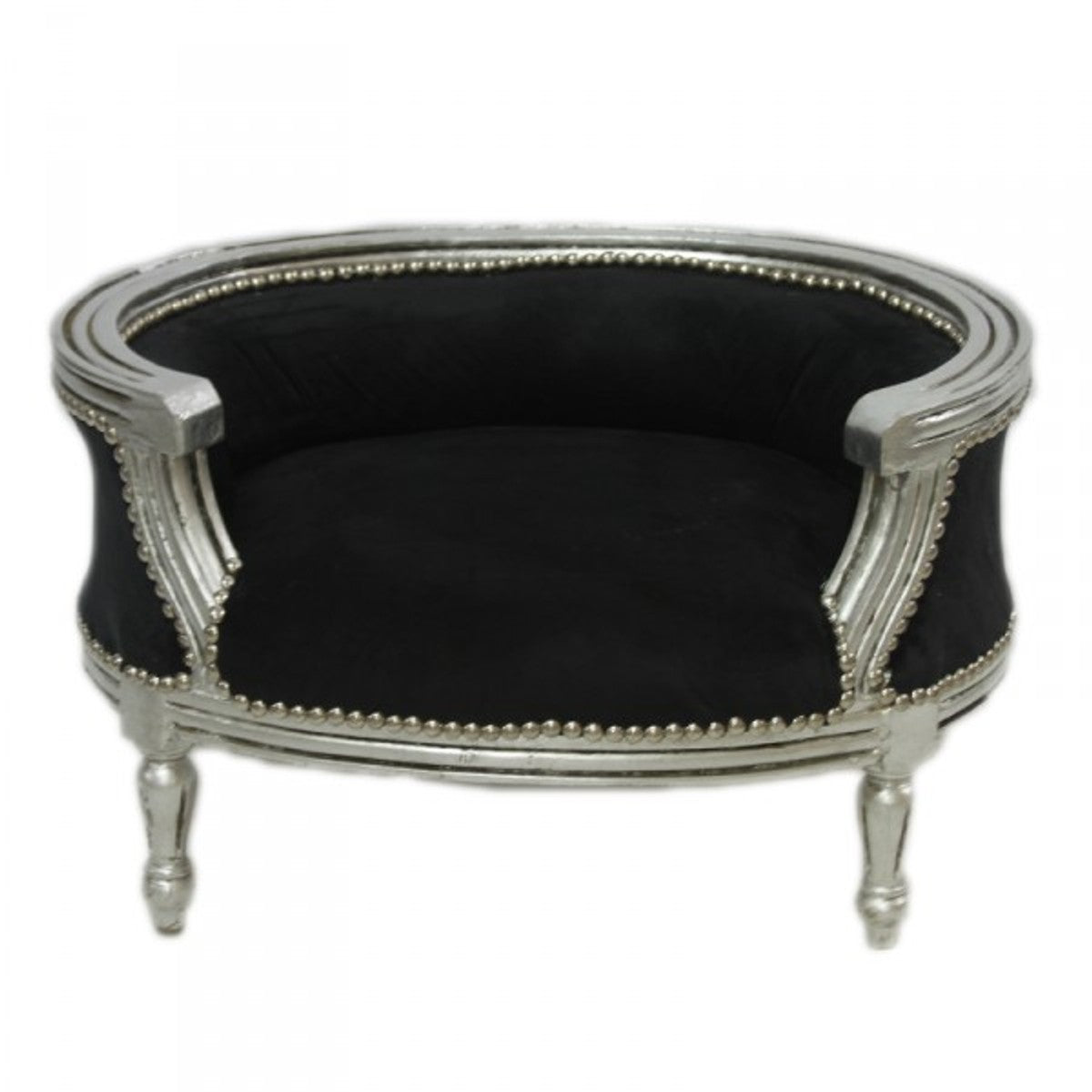 Barock Hunde & Katzen Sofa Schwarz /Silber Hundebett & Katzenbett