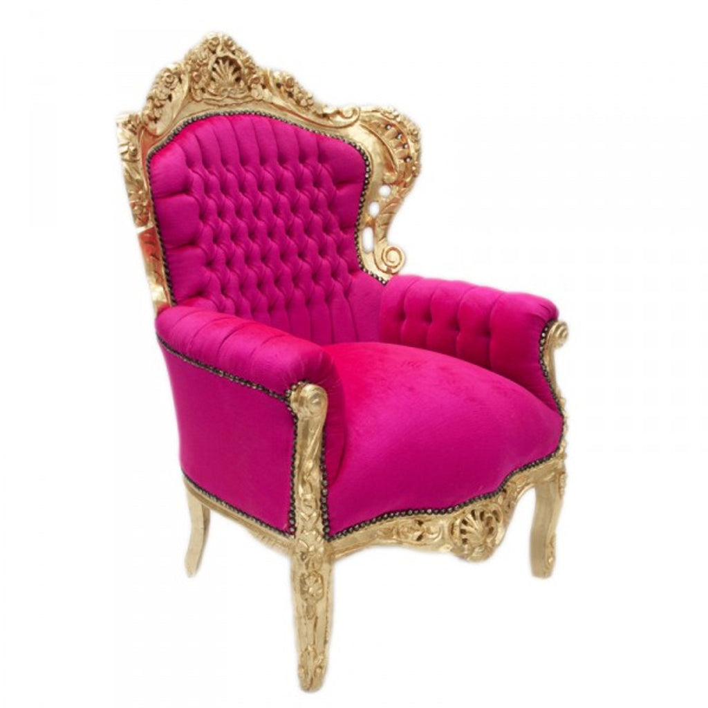 Barock Sessel King Pink / Gold Möbel Antik Stil