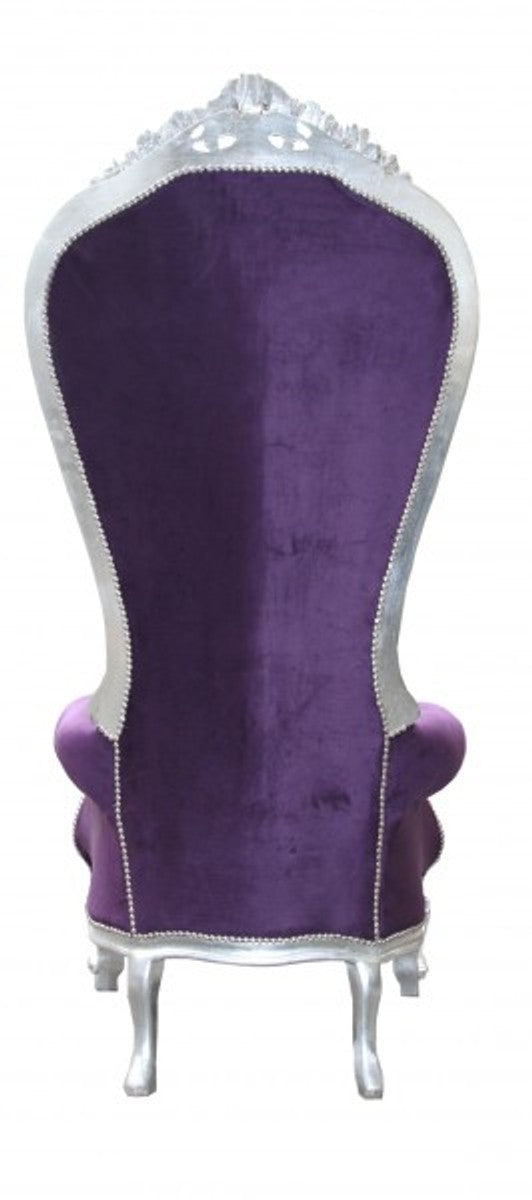 Barock Thron Sessel Majestic Lila/Silber mit Bling Bling Glitzersteinen - Riesensessel -Thron Stuhl Tron