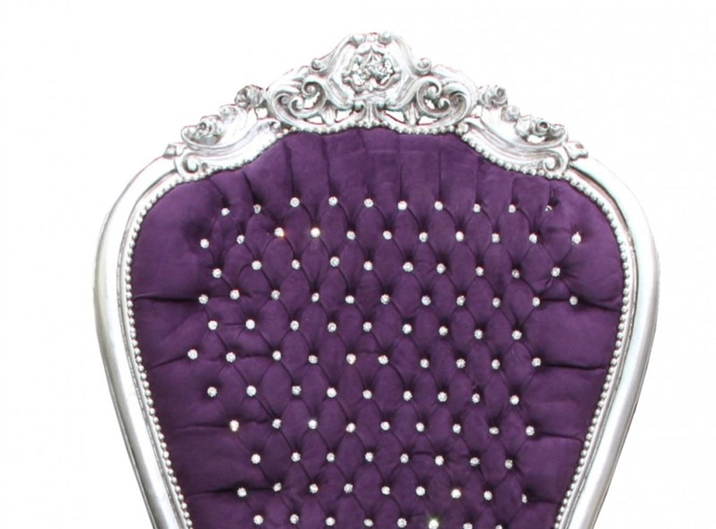 Barock Thron Sessel Majestic Lila/Silber mit Bling Bling Glitzersteinen - Riesensessel -Thron Stuhl Tron