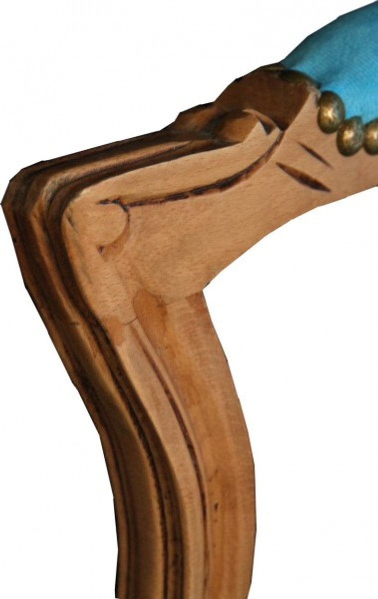 Barock Salon Stuhl Hellblau / Natural Wood - Möbel Naturholz