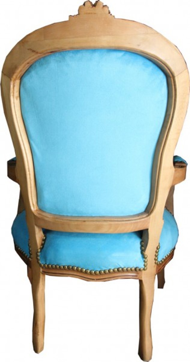 Barock Salon Stuhl Hellblau / Natural Wood - Möbel Naturholz