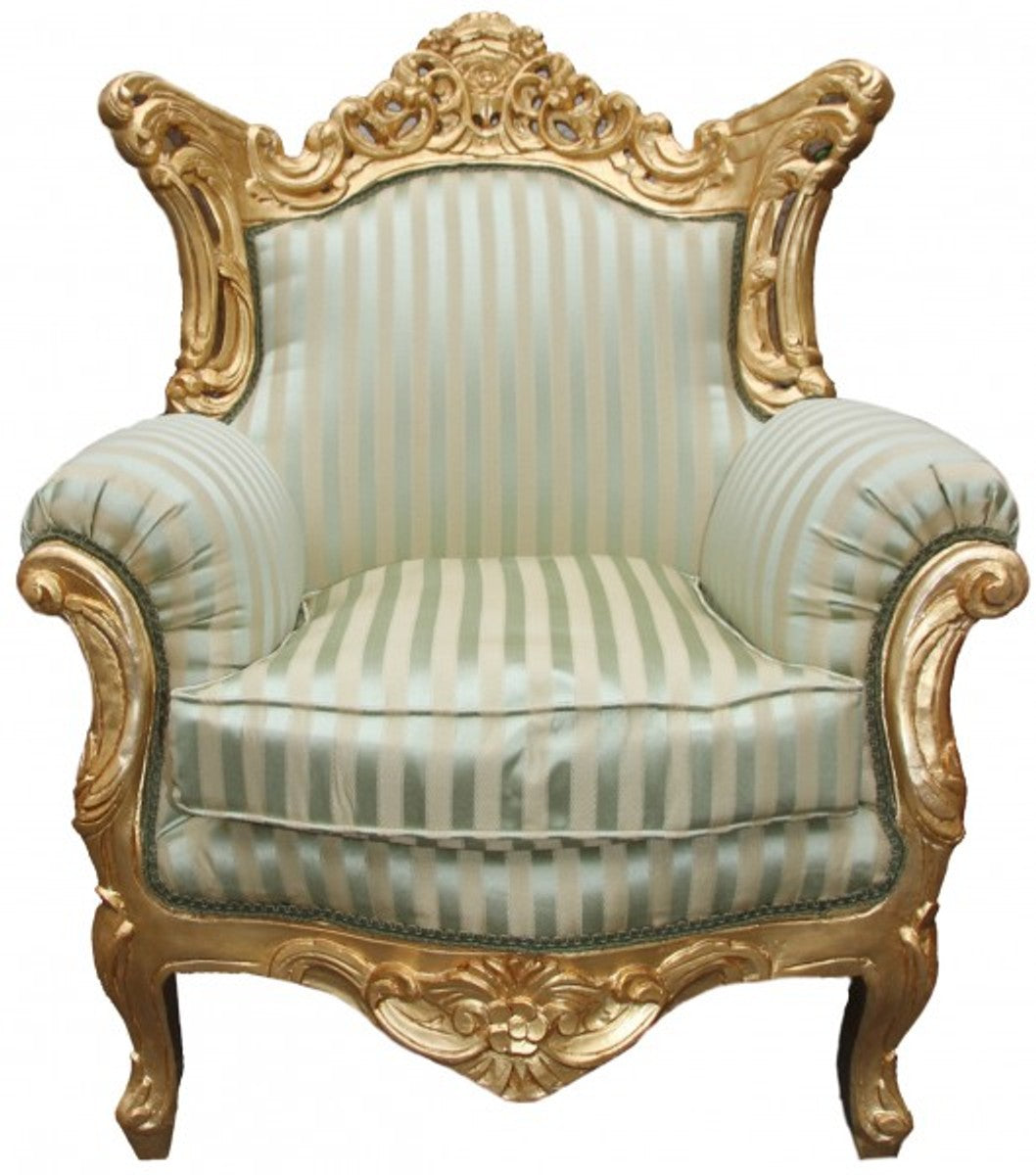Barock Sessel Al Capone Mod 2 Jadegrün/Beige / Gold Möbel Antik Stil