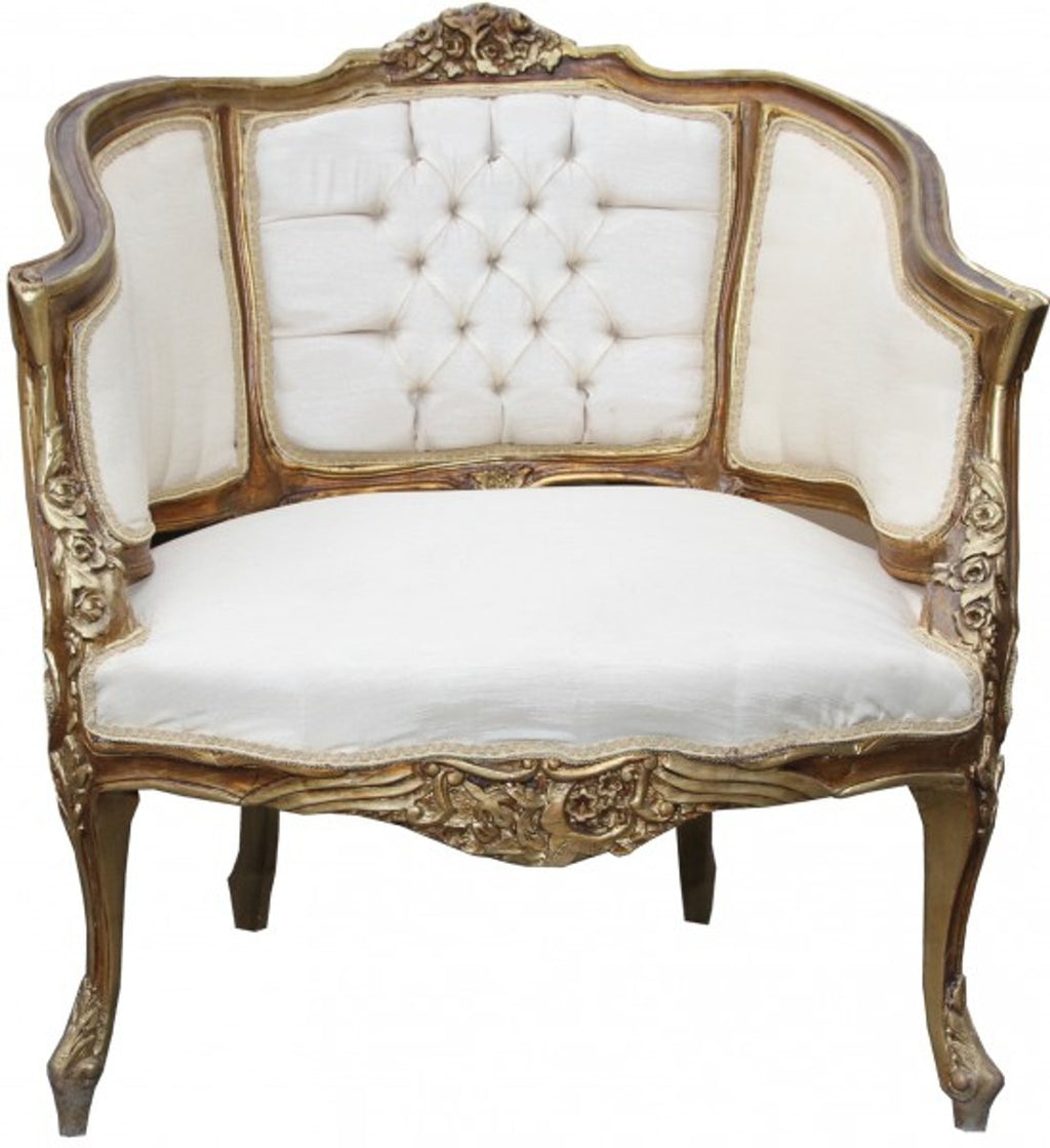 Barock Salon Sessel Creme/ Gold/Brown - Cocktailsessel