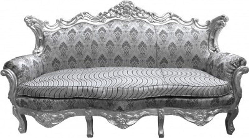 Barock Wohnzimmer Set Grau Muster/Silber- 3er Sofa+2er Sofa + 1 Sessel