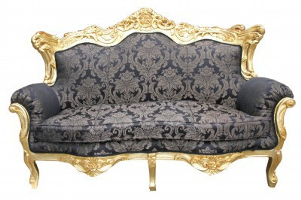 Barock Wohnzimmer Set Schwarz Muster/ Gold - 3er Sofa+2er Sofa + 1 Sessel