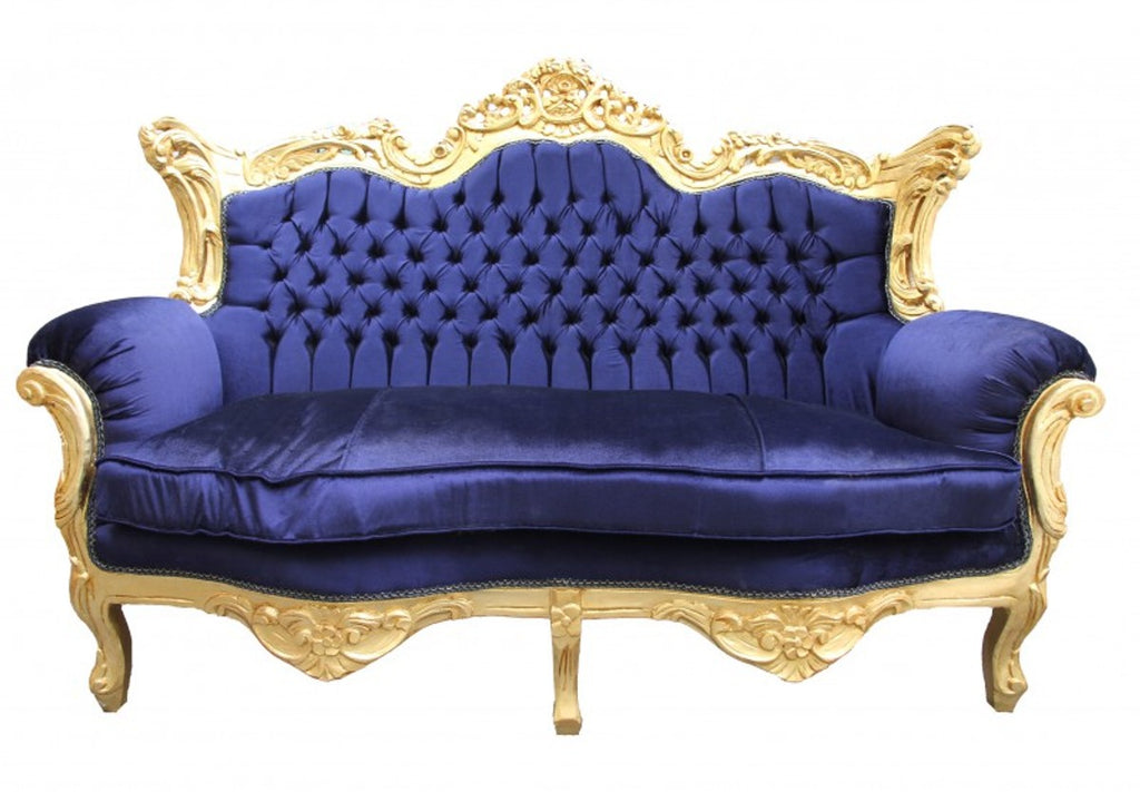 Barock Wohnzimmer Set Royal Blau /Gold - 3er Sofa+2er Sofa + 1 Sessel