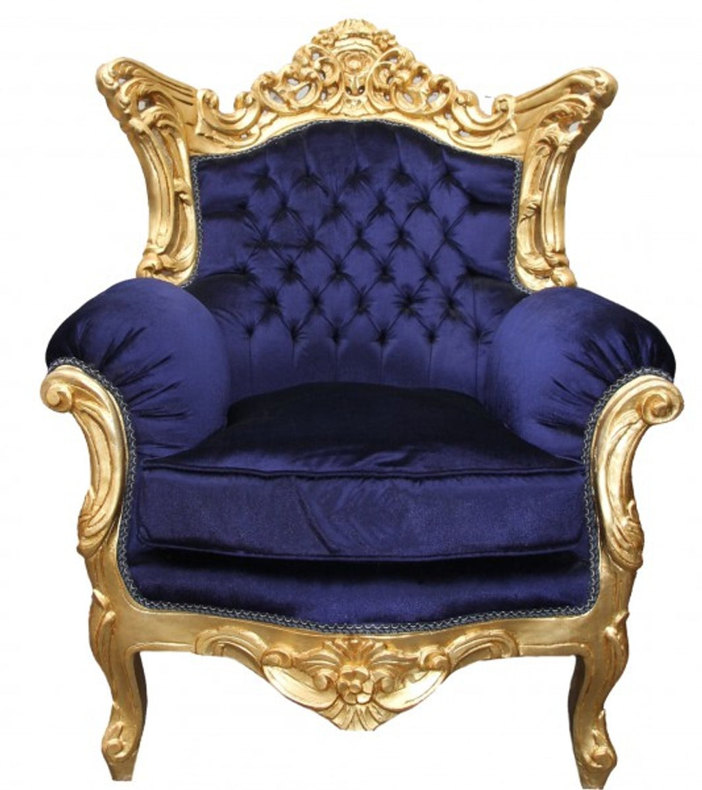 Barock Wohnzimmer Set Royal Blau /Gold - 3er Sofa+2er Sofa + 1 Sessel