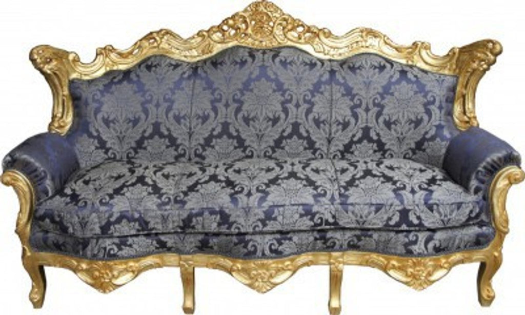 Barock Wohnzimmer Set Royal Blau Muster/ Gold - 3er Sofa+2er Sofa + 1 Sessel