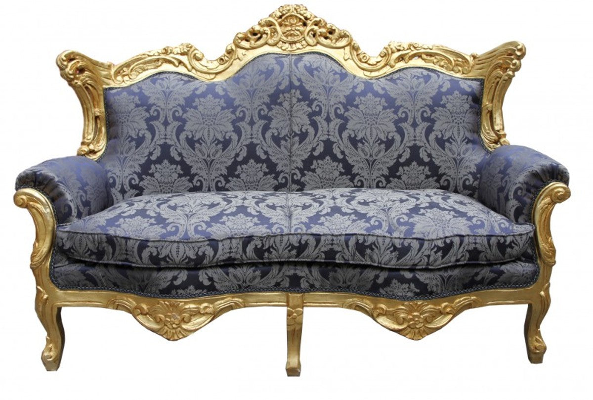 Barock Wohnzimmer Set Royal Blau Muster/ Gold - 3er Sofa+2er Sofa + 1 Sessel