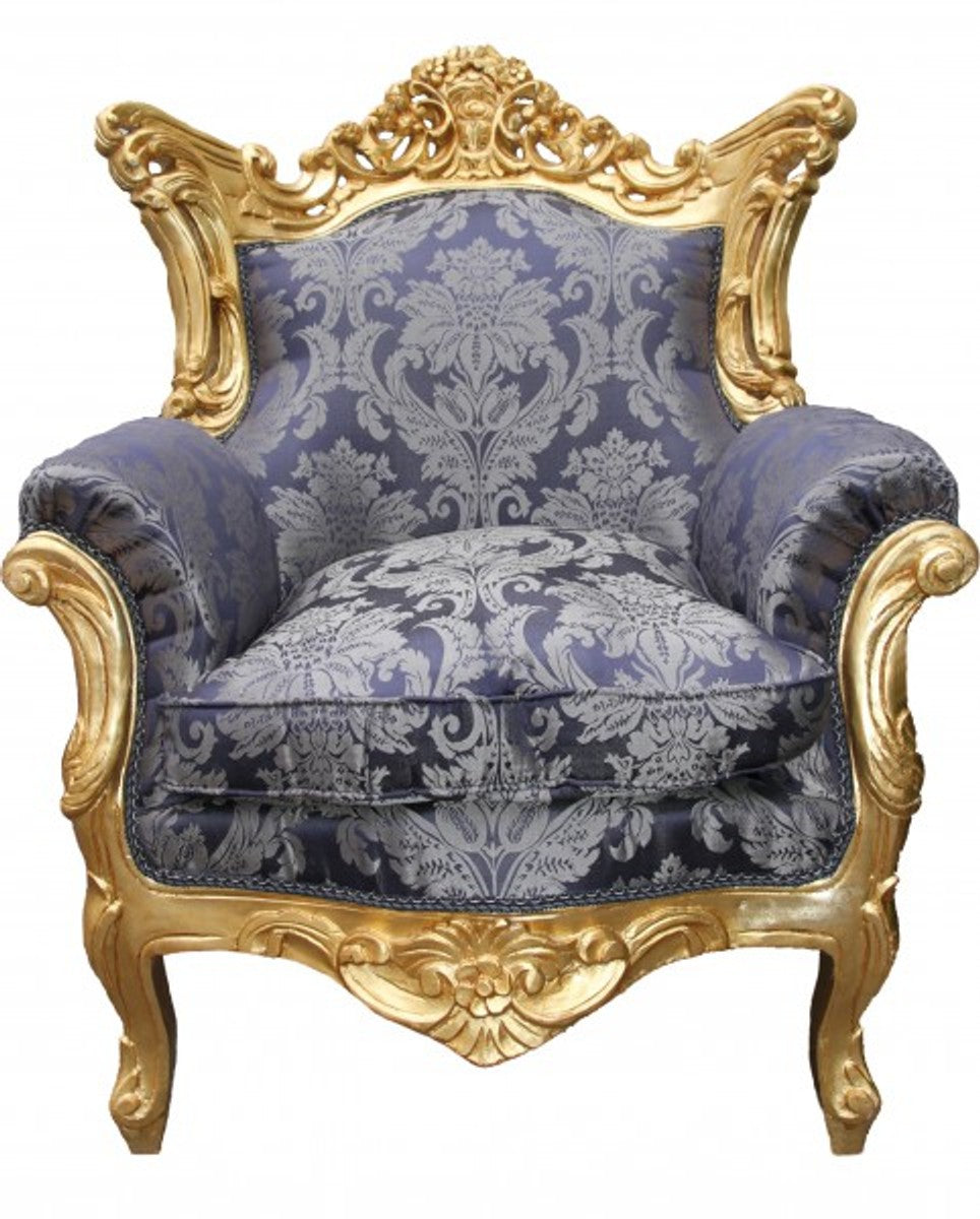Barock Wohnzimmer Set Royal Blau Muster/ Gold - 3er Sofa+2er Sofa + 1 Sessel