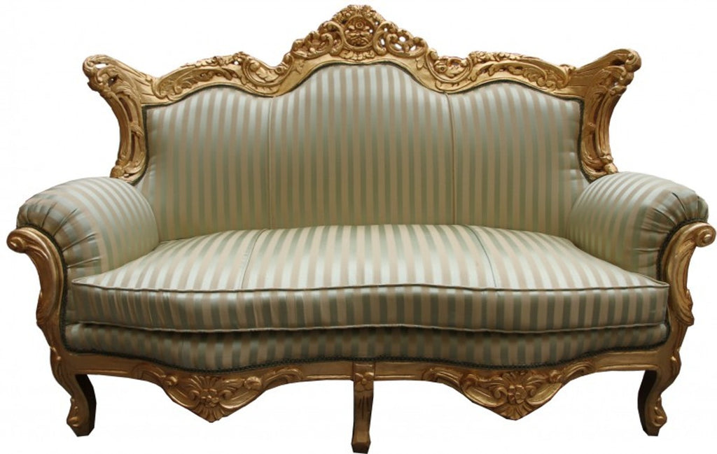 Barock Wohnzimmer Set Jadegrün/ Gold - 3er Sofa+2er Sofa + 1 Sessel
