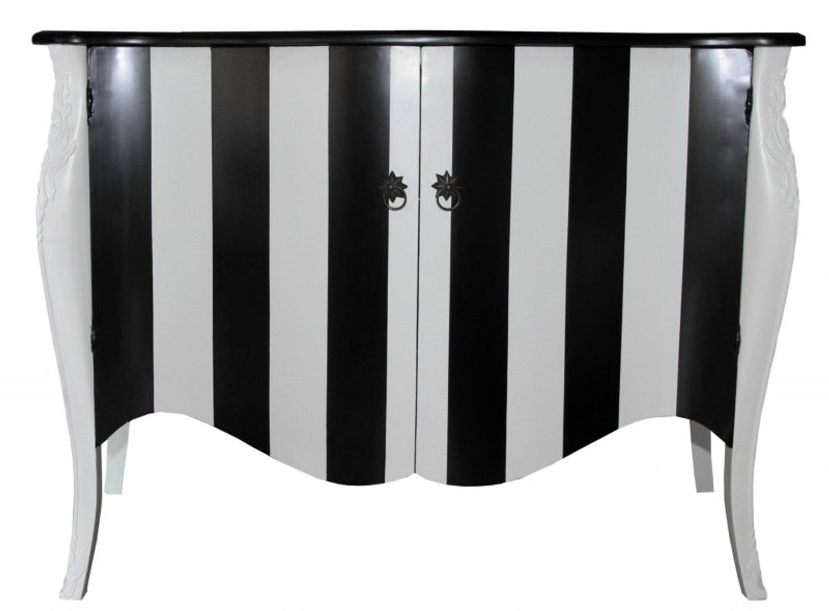 Barock Kommode Schwarz/Weiß Streifen 120cm Mod - Antik Stil Möbel