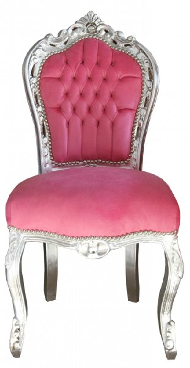 Barock Esszimmerstuhl Pink/Silber ohne Armlehnen