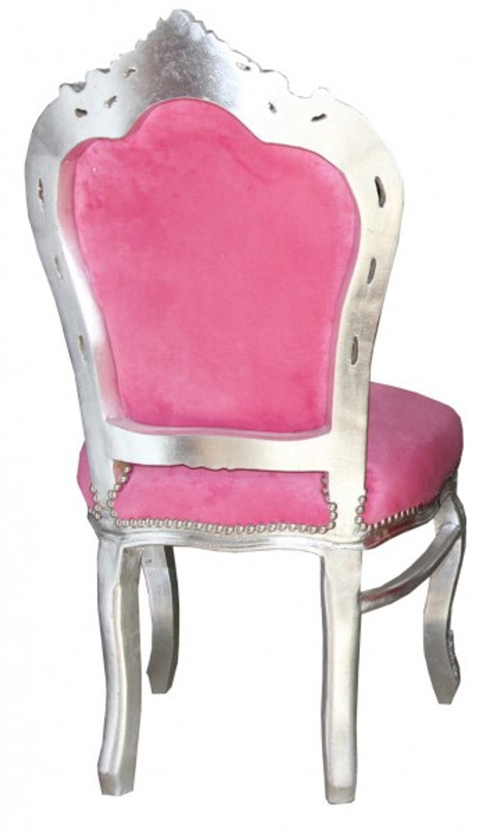 Barock Esszimmerstuhl Pink/Silber ohne Armlehnen