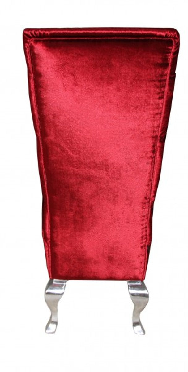 Barock Esszimmer Stuhl Bordeaux / Silber - Designer Stuhl - Luxus Qualität Hochlehnstuhl Hochlehner